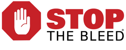 Logo STOP THE BLEED® mit weißer Hand auf rotem Achteck